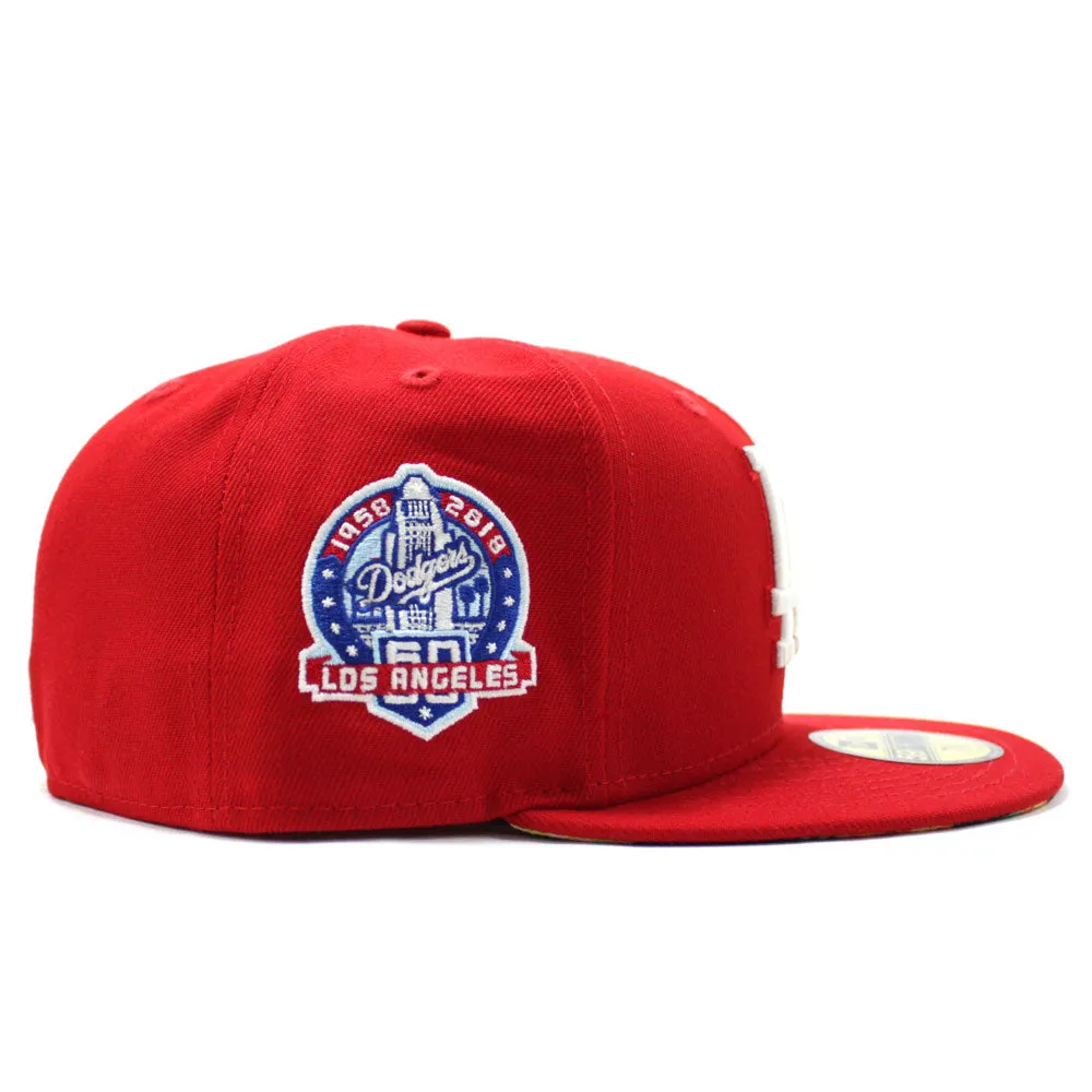 Palm Tree Los Angeles Dodgers 50TH Anniversary New Era 59Fifty Fitted Hat (Glow in the Dark Logo Red Floral Under Brim)