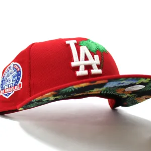 Palm Tree Los Angeles Dodgers 50TH Anniversary New Era 59Fifty Fitted Hat (Glow in the Dark Logo Red Floral Under Brim)