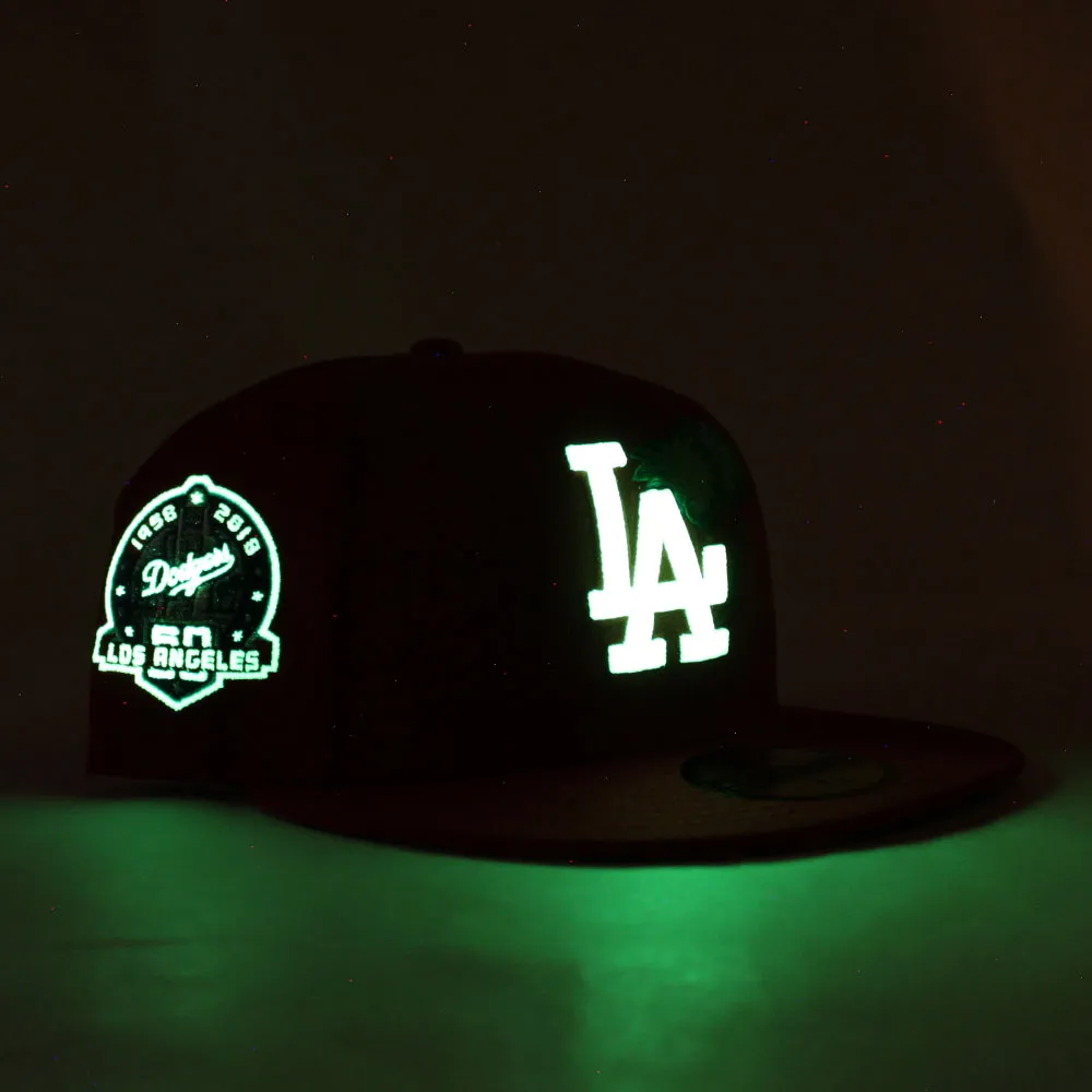 Palm Tree Los Angeles Dodgers 50TH Anniversary New Era 59Fifty Fitted Hat (Glow in the Dark Logo Red Floral Under Brim)