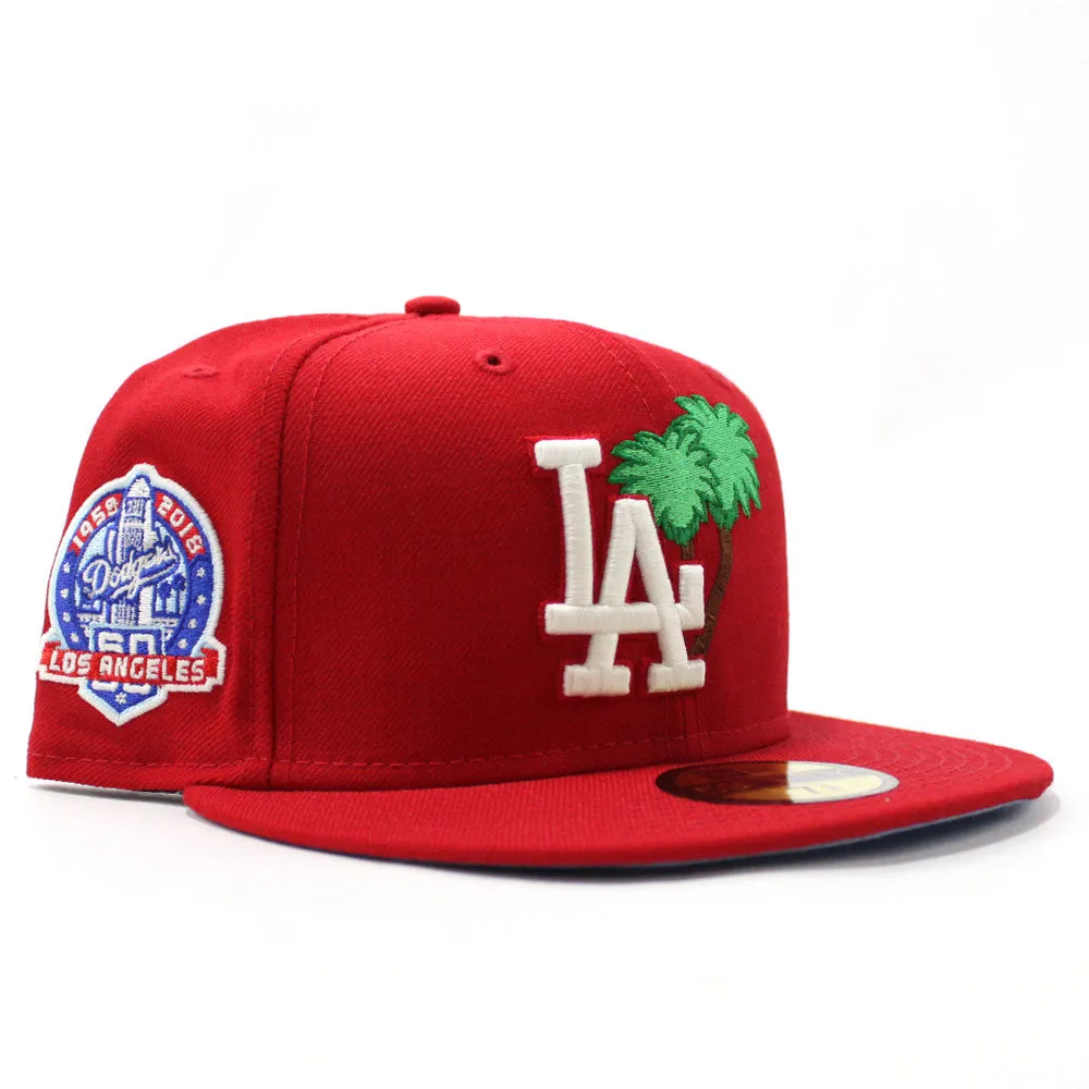 Palm Tree Los Angeles Dodgers 60th Anniversary New Era 59Fifty Fitted Hat (Glow in the Dark Red Sky Blue Under Brim)