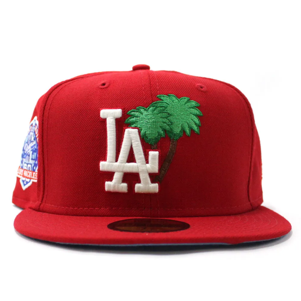 Palm Tree Los Angeles Dodgers 60th Anniversary New Era 59Fifty Fitted Hat (Glow in the Dark Red Sky Blue Under Brim)