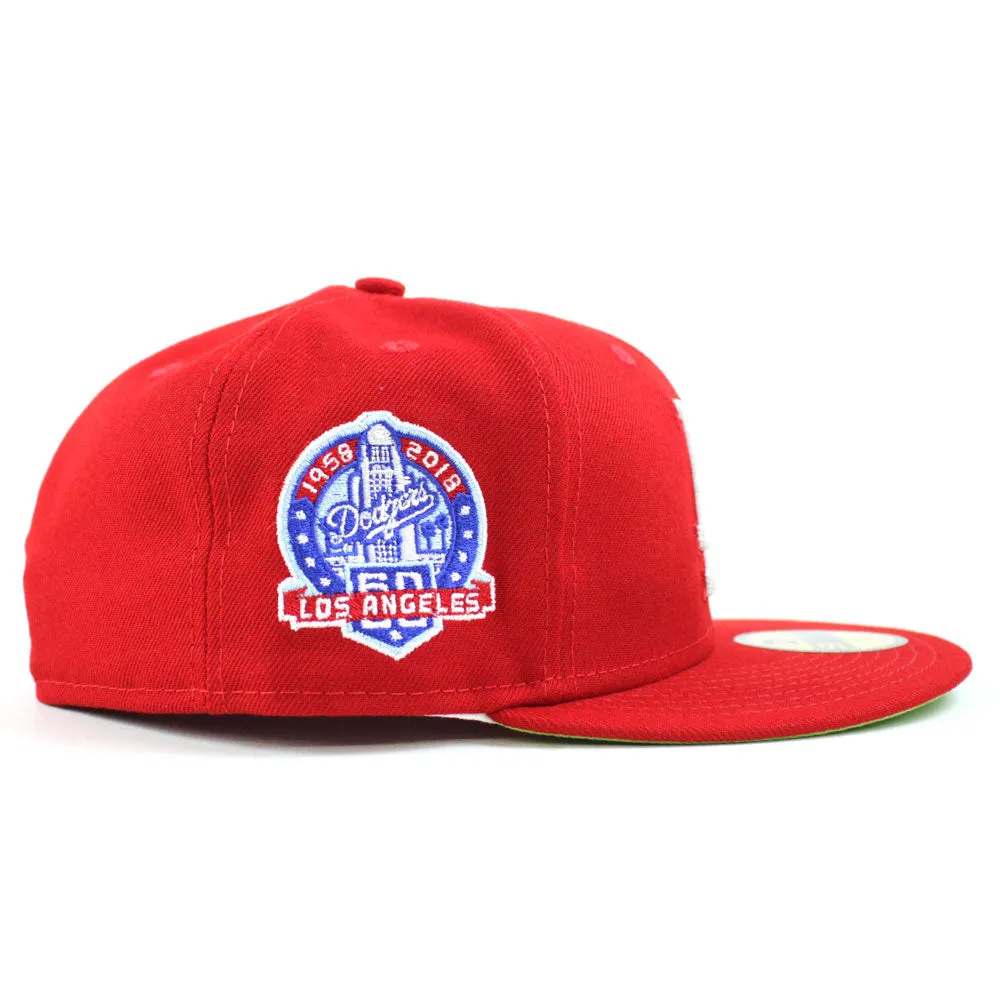 Palm Tree Los Angeles Dodgers 60th Anniversary New Era 59Fifty Fitted Hat (Red Glow in the Dark Green Under Brim)
