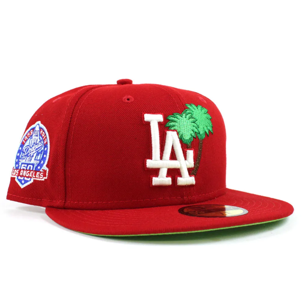 Palm Tree Los Angeles Dodgers 60th Anniversary New Era 59Fifty Fitted Hat (Red Glow in the Dark Green Under Brim)