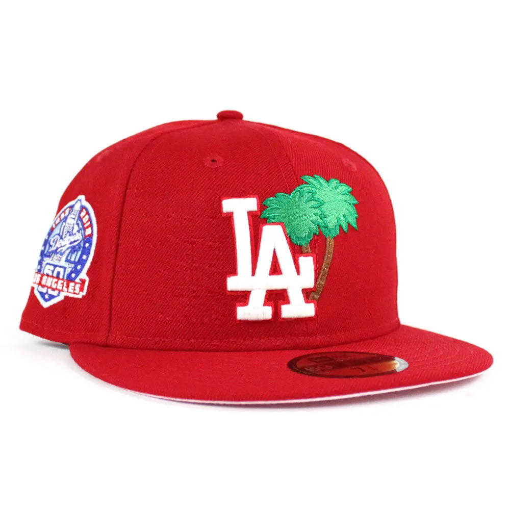 Palm Tree Los Angeles Dodgers 60th Anniversary New Era 59Fifty Fitted Hat (Red Glow in the Dark Pink Under Brim)