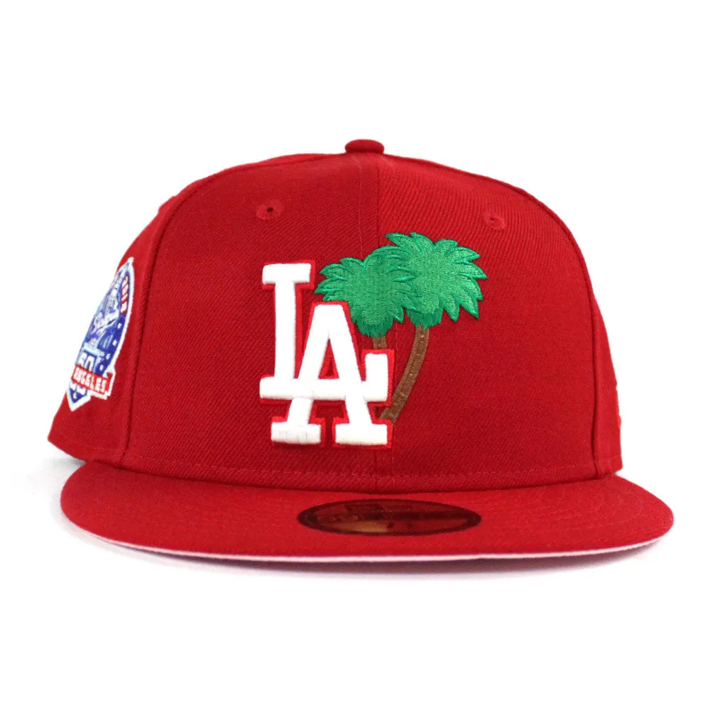 Palm Tree Los Angeles Dodgers 60th Anniversary New Era 59Fifty Fitted Hat (Red Glow in the Dark Pink Under Brim)