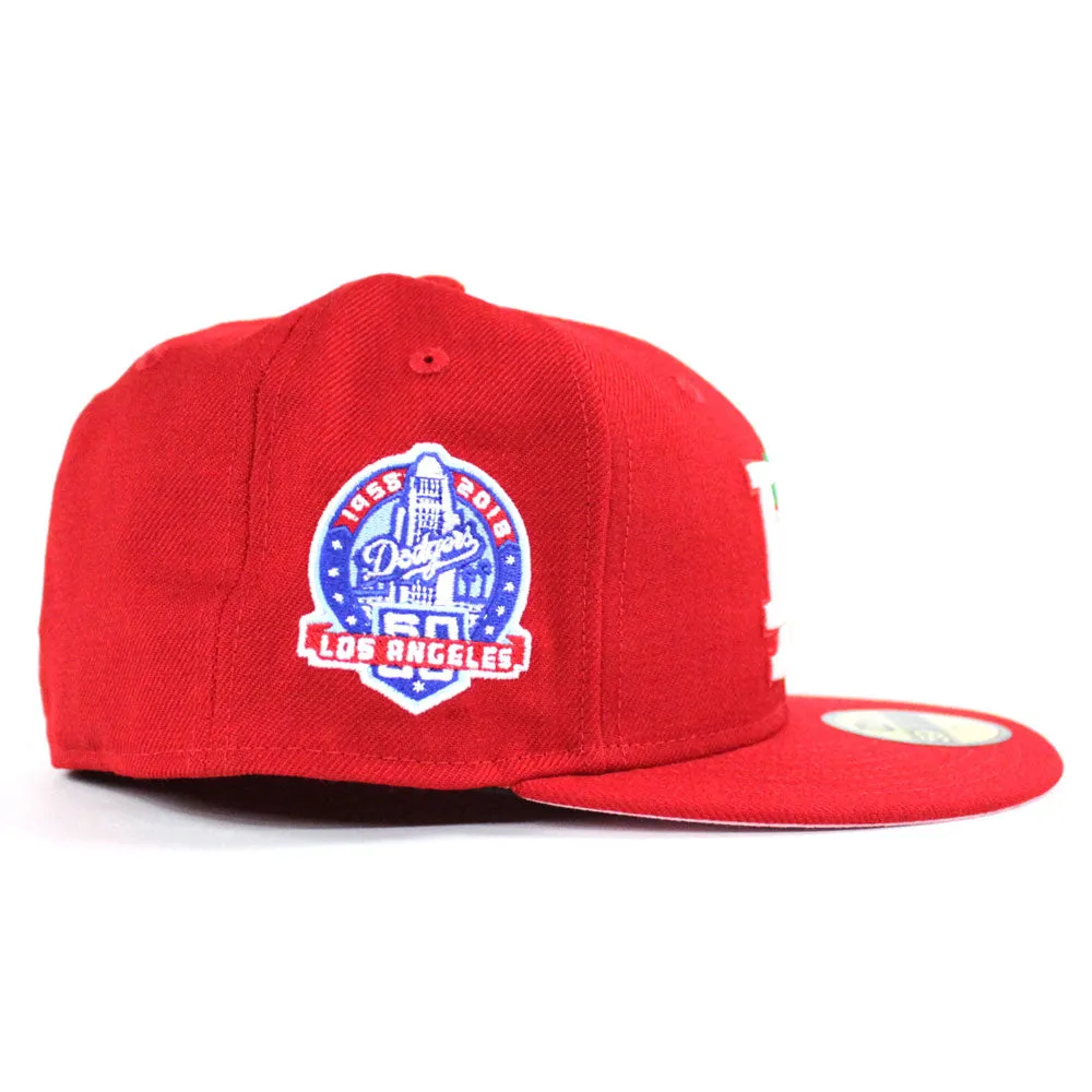 Palm Tree Los Angeles Dodgers 60th Anniversary New Era 59Fifty Fitted Hat (Red Glow in the Dark Pink Under Brim)