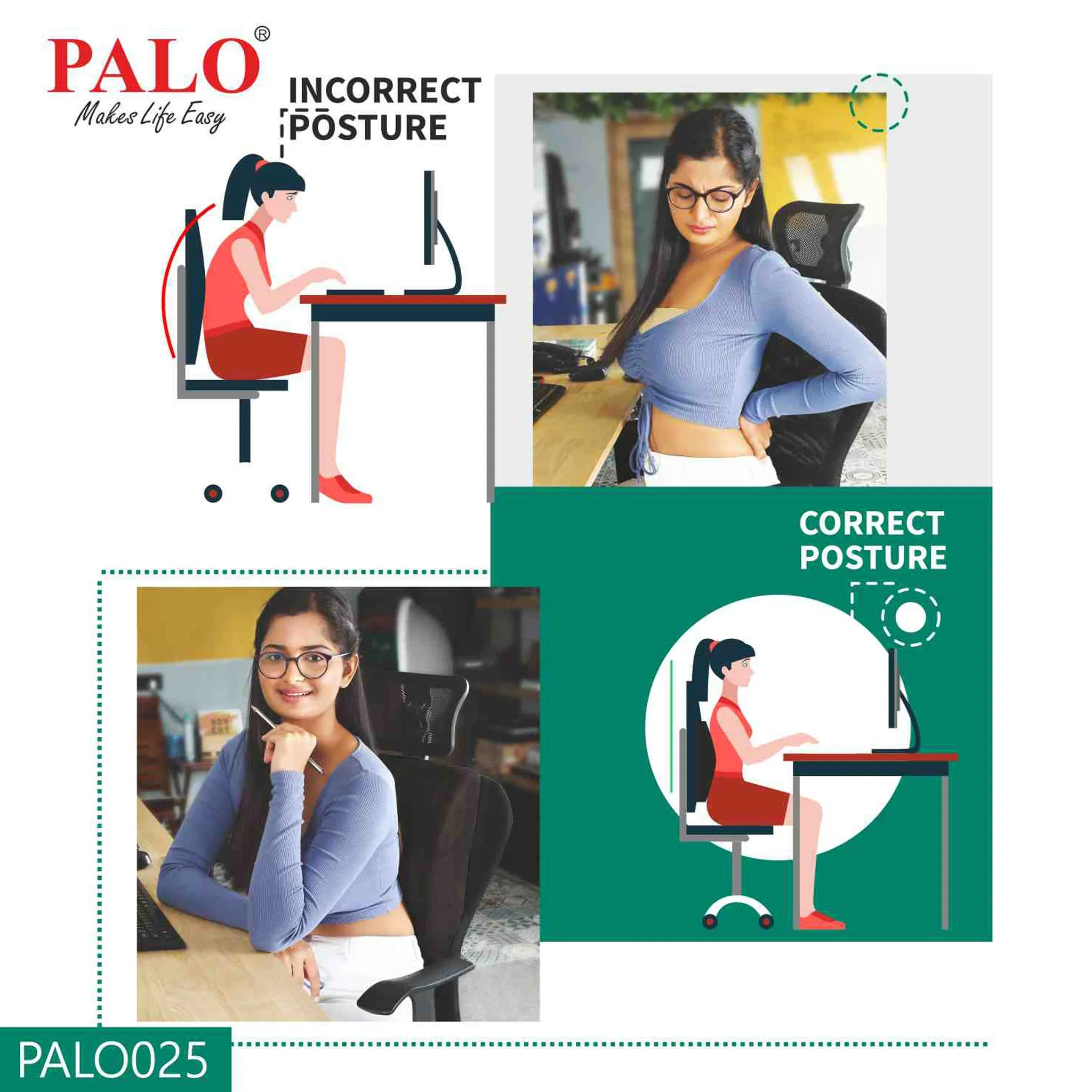 Palo Premium Backrest with Memory Foam, Ergonomic, Black