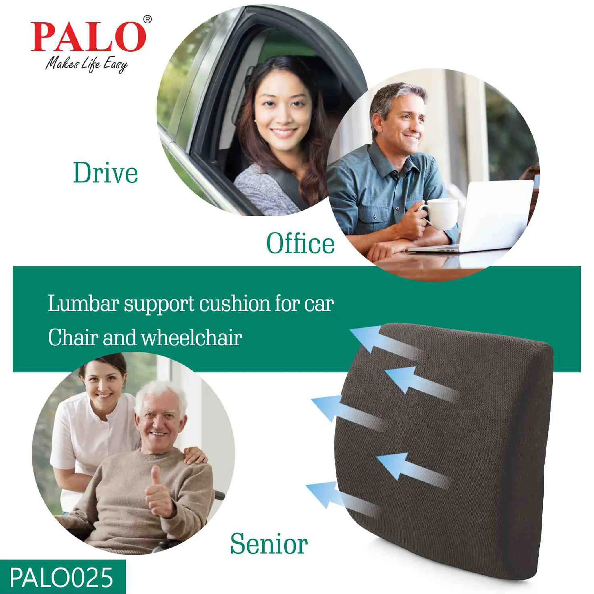 Palo Premium Backrest with Memory Foam, Ergonomic, Black
