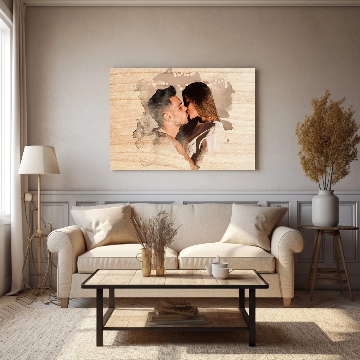 Personalized Couple Portrait Photo as Anniversary Gift, Custom Photo on Canvas, Engraved Photo on Canvas with Watercolor Style, Custom Wall Art 02