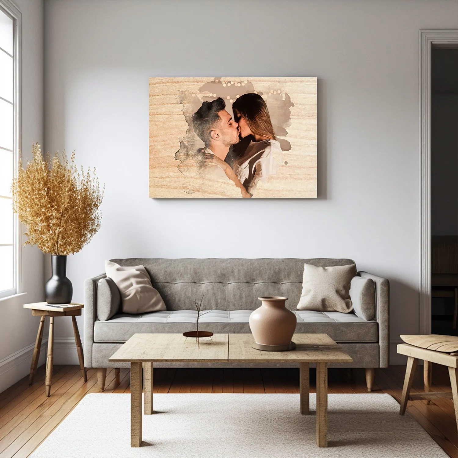 Personalized Couple Portrait Photo as Anniversary Gift, Custom Photo on Canvas, Engraved Photo on Canvas with Watercolor Style, Custom Wall Art 02