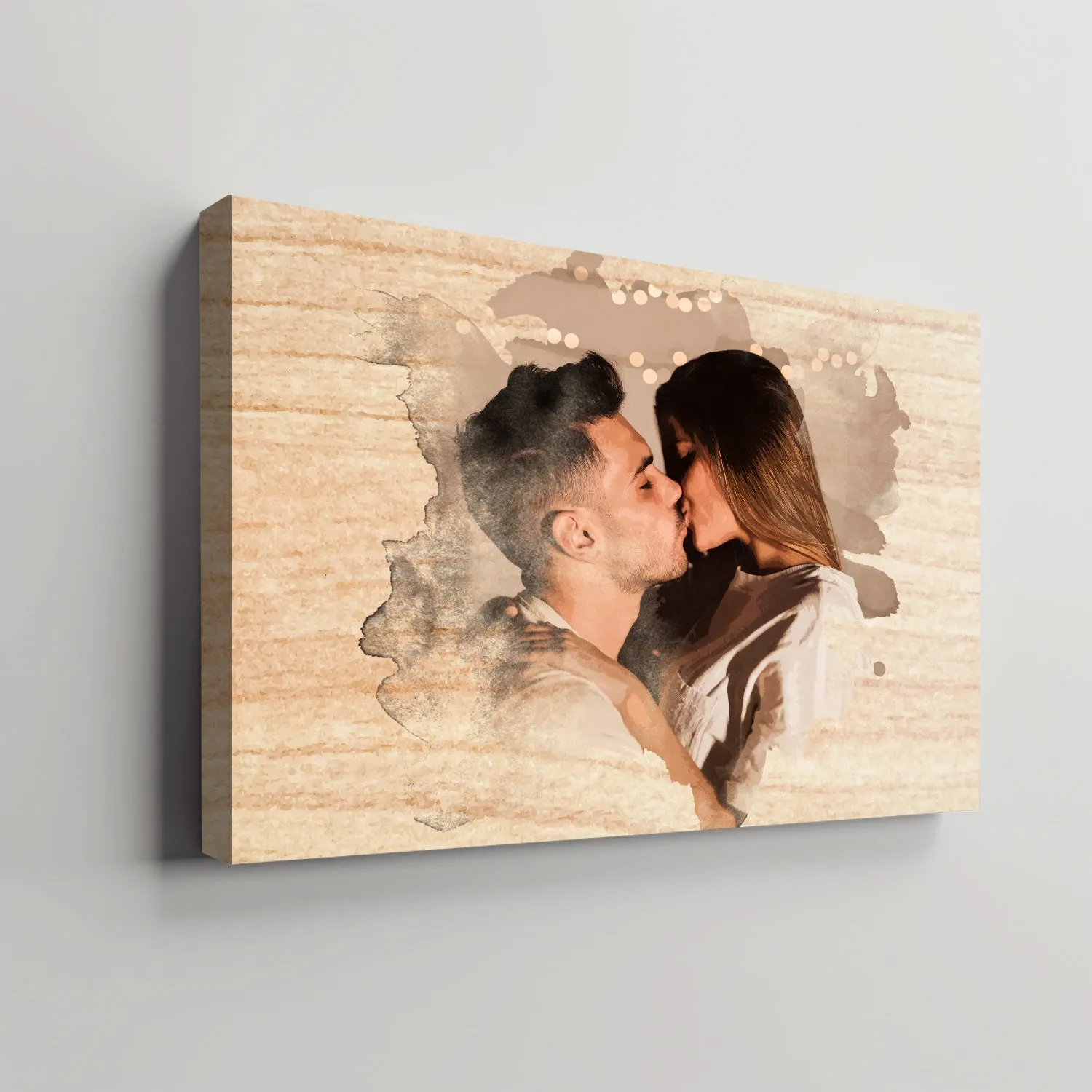 Personalized Couple Portrait Photo as Anniversary Gift, Custom Photo on Canvas, Engraved Photo on Canvas with Watercolor Style, Custom Wall Art 02