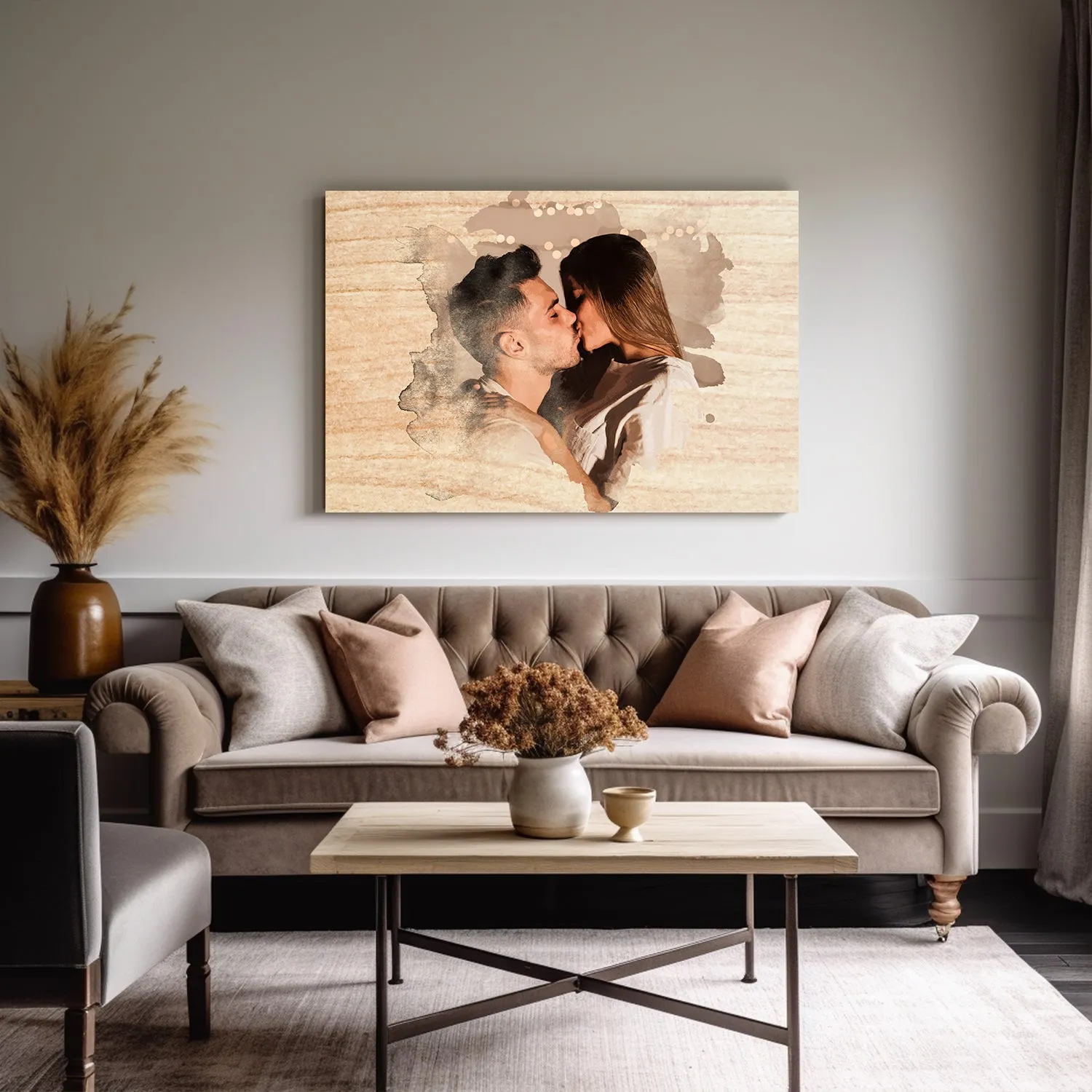 Personalized Couple Portrait Photo as Anniversary Gift, Custom Photo on Canvas, Engraved Photo on Canvas with Watercolor Style, Custom Wall Art 02