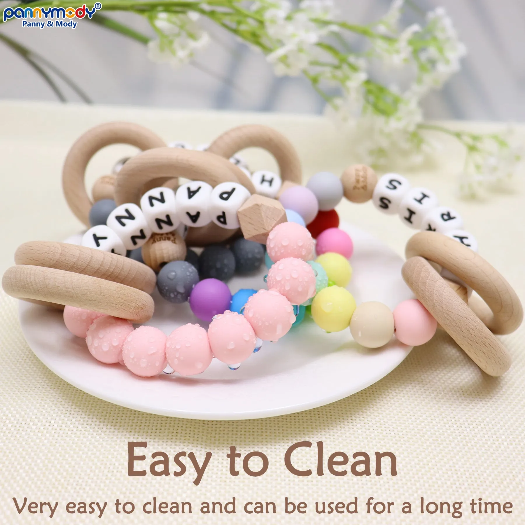 Personalized Teether Ring with Name (Solid Color)