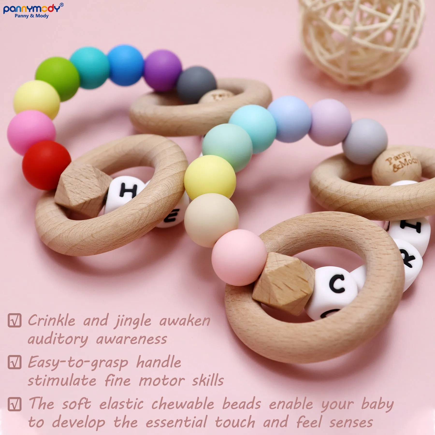 Personalized Teether Ring with Name (Solid Color)