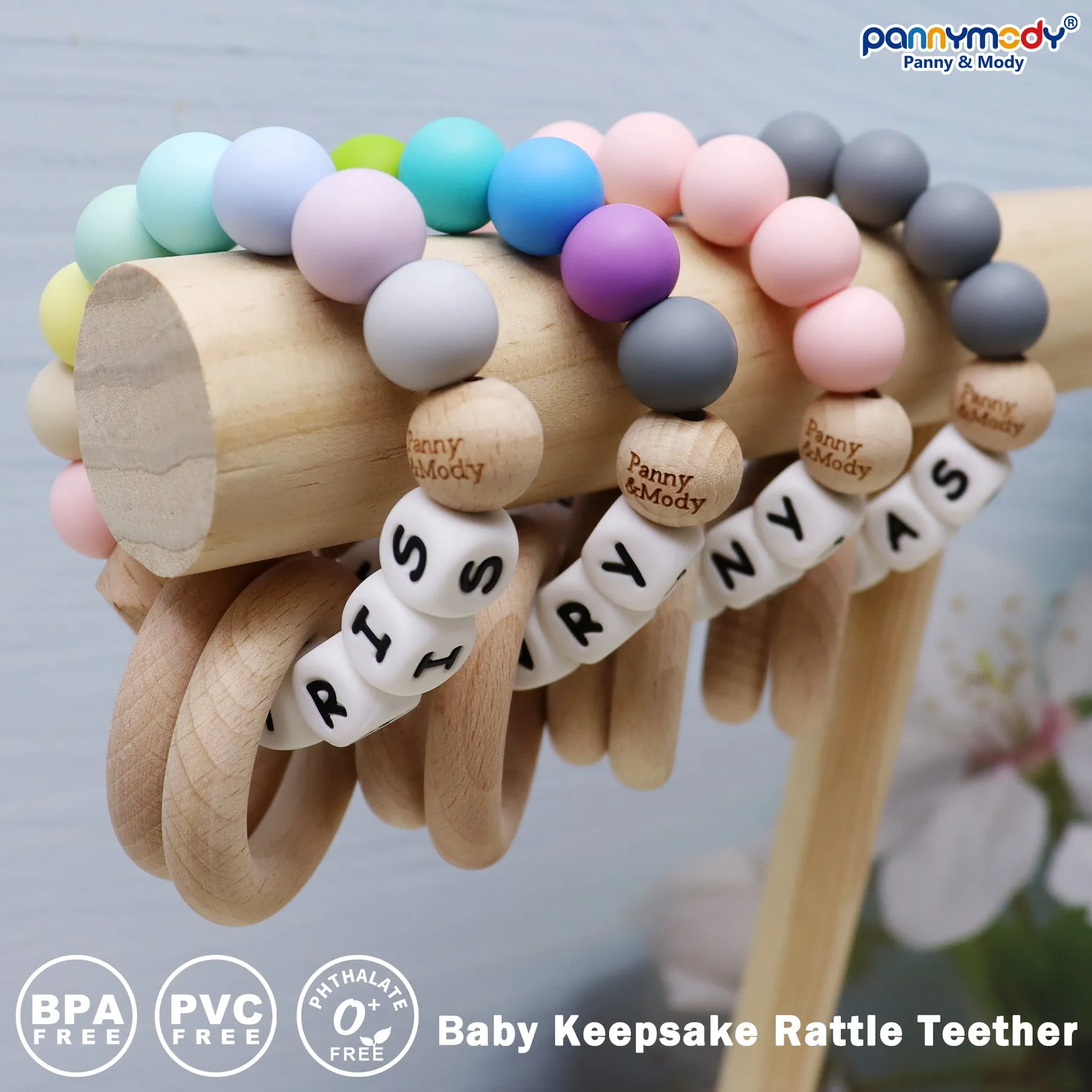 Personalized Teether Ring with Name (Solid Color)