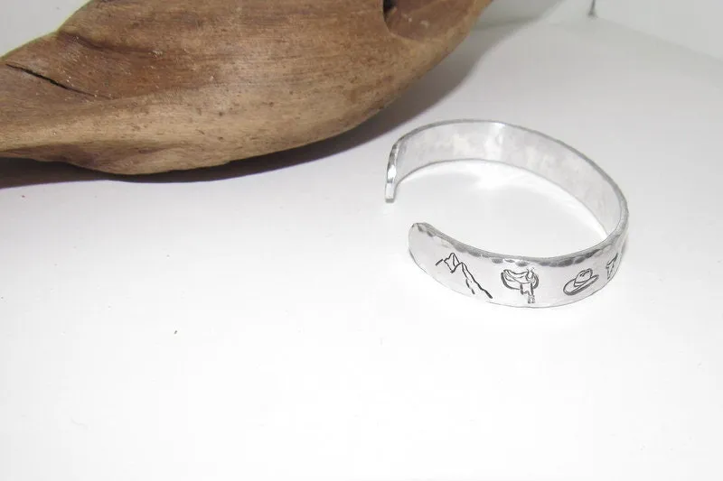 Pewter Western theme Personalized Adjustable stamped cuff bracelet, inspiration cuff, adjustable cuff stamped jewelry, boho cuff