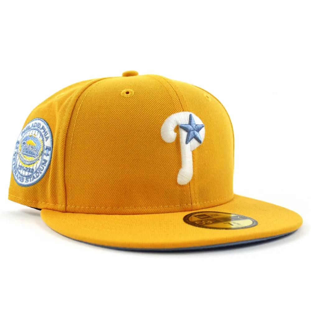 Philadelphia Phillies 1971-2003 VETERANS STADIUM 59Fifty New Era Fitted Hats (Yellow Sky Blue Under Brim)