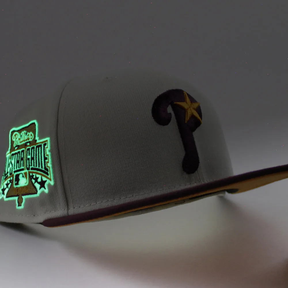 Philadelphia Phillies 1996 All Star Game 59Fifty New Era Fitted Hat (Chrome White Maroon Yellow Under Brim)
