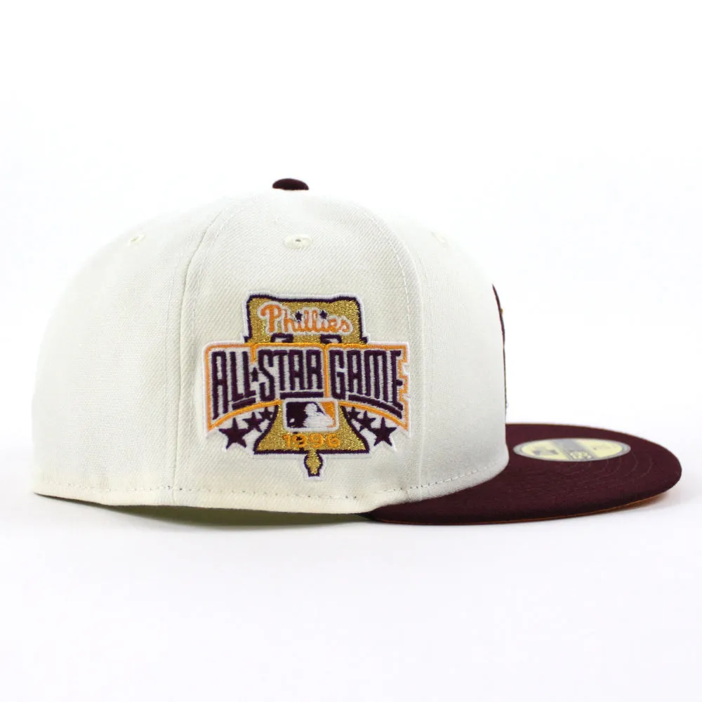 Philadelphia Phillies 1996 All Star Game 59Fifty New Era Fitted Hat (Chrome White Maroon Yellow Under Brim)