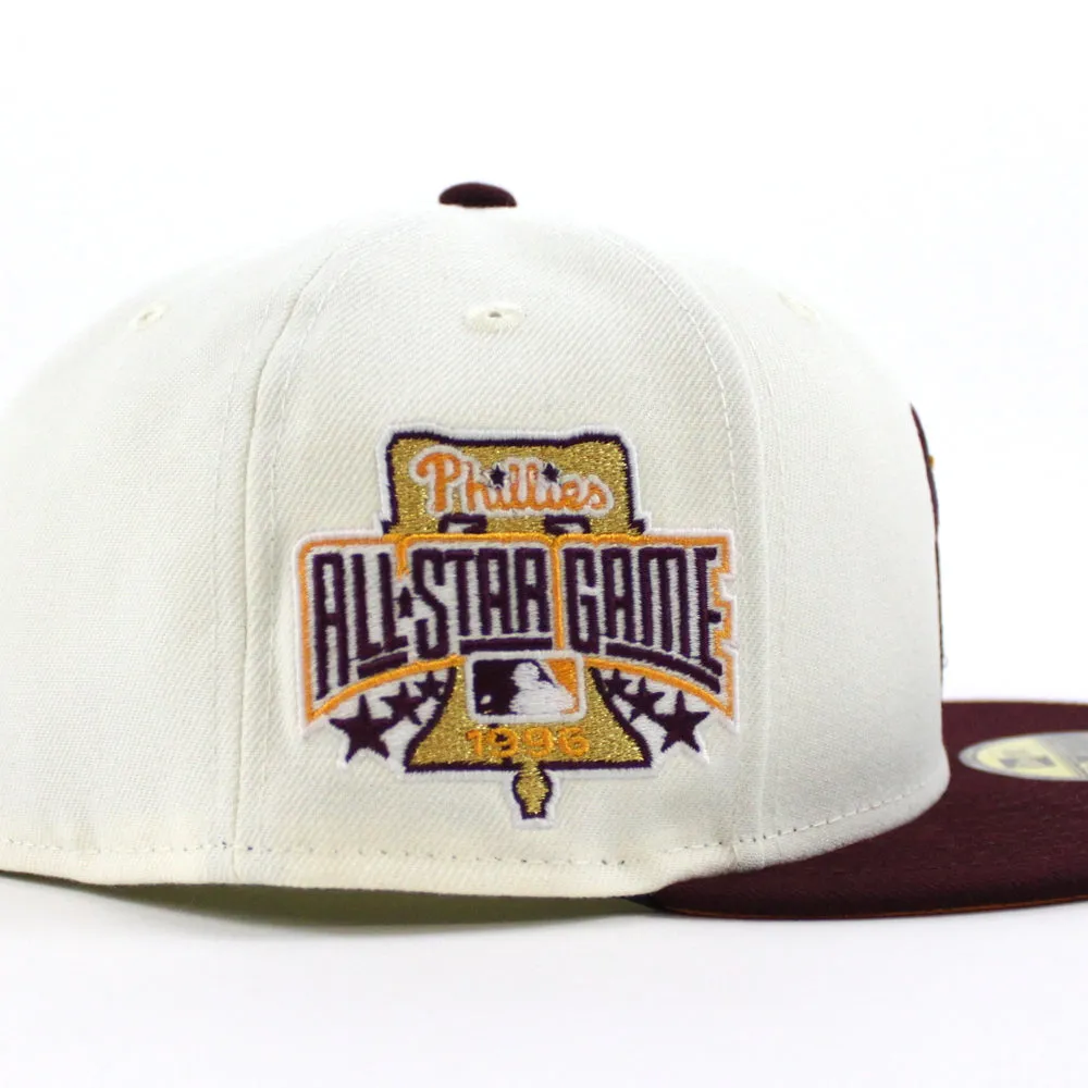 Philadelphia Phillies 1996 All Star Game 59Fifty New Era Fitted Hat (Chrome White Maroon Yellow Under Brim)