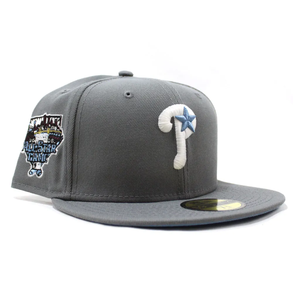Philadelphia Phillies 2006 All Star Game 59Fifty New Era Fitted Hats (GITD Storm Gray with SkyBlue Under Brim)