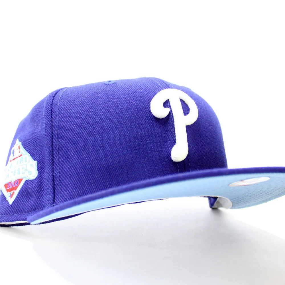 Philadelphia Phillies 2008 World Series 59Fifty New Era Fitted Hats (Glow in the Dark Logo Blue Sky Blue Under Brim)