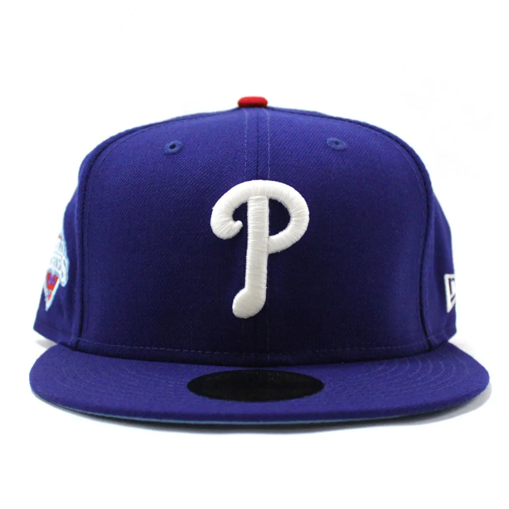 Philadelphia Phillies 2008 World Series 59Fifty New Era Fitted Hats (Glow in the Dark Logo Blue Sky Blue Under Brim)