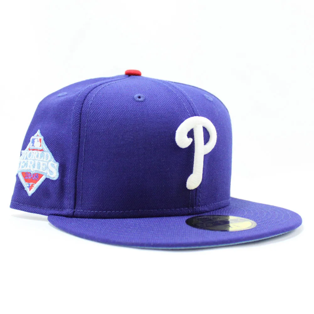 Philadelphia Phillies 2008 World Series 59Fifty New Era Fitted Hats (Glow in the Dark Logo Blue Sky Blue Under Brim)
