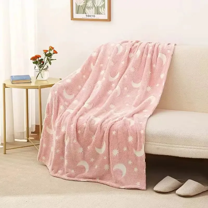 Pink Stars Glow in The Dark Blanket for Kids, Ages 0-15 years | Ultra-soft & Lightweight Blanket for Kids
