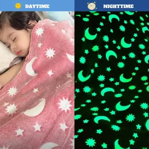 Pink Stars Glow in The Dark Blanket for Kids, Ages 0-15 years | Ultra-soft & Lightweight Blanket for Kids