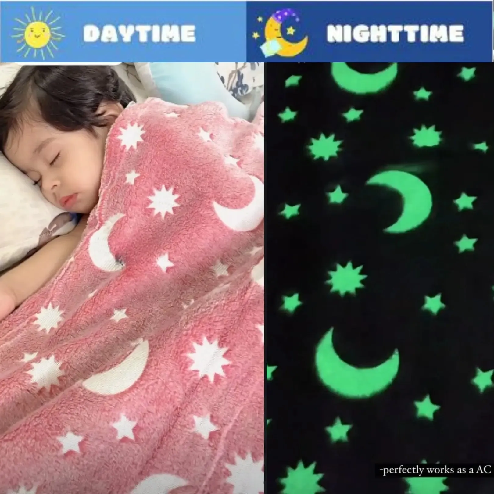 Pink Stars Glow in The Dark Blanket for Kids, Ages 0-15 years | Ultra-soft & Lightweight Blanket for Kids