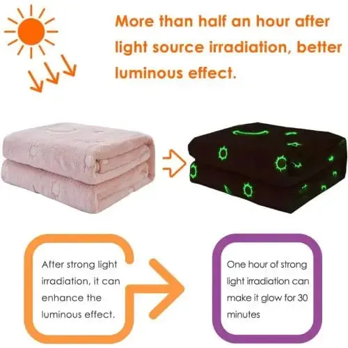 Pink Stars Glow in The Dark Blanket for Kids, Ages 0-15 years | Ultra-soft & Lightweight Blanket for Kids