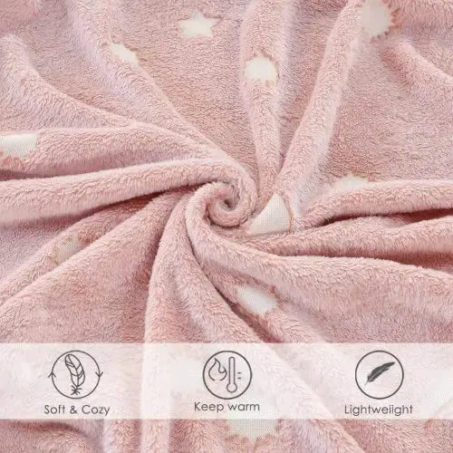 Pink Stars Glow in The Dark Blanket for Kids, Ages 0-15 years | Ultra-soft & Lightweight Blanket for Kids