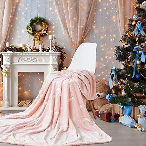Pink Stars Glow in The Dark Blanket for Kids, Ages 0-15 years | Ultra-soft & Lightweight Blanket for Kids
