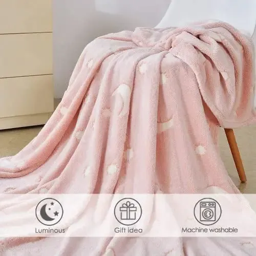 Pink Stars Glow in The Dark Blanket for Kids, Ages 0-15 years | Ultra-soft & Lightweight Blanket for Kids
