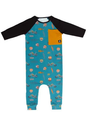 RAGS 3/4 Raglan Sleeve Big Pocket Rag Romper - Moto Gang - Hydro