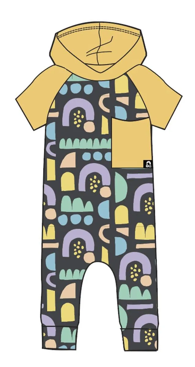 RAGS Big Pocket Hooded Rag Romper - Abstract Rainbow