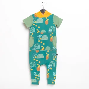 RAGS S/S Hooded Peak Pocket Rag Romper - Abstract Rainbow Shapes
