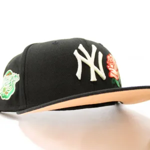 Rose New York Yankees 1998 World Series New Era 59Fifty Fitted Hat (Glow in the Dark Black Peach Under Brim)