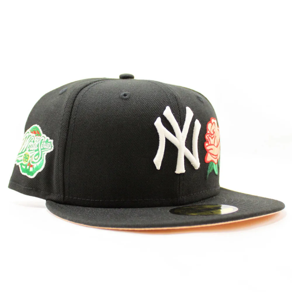 Rose New York Yankees 1998 World Series New Era 59Fifty Fitted Hat (Glow in the Dark Black Peach Under Brim)