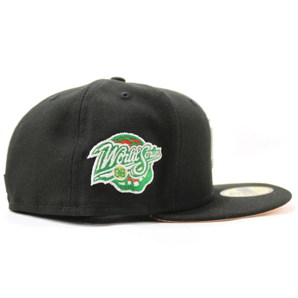 Rose New York Yankees 1998 World Series New Era 59Fifty Fitted Hat (Glow in the Dark Black Peach Under Brim)