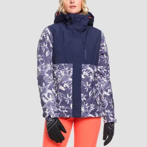 Roxy Jetty Block Snow Jacket Mid Denim Bleached Flowers - Womens