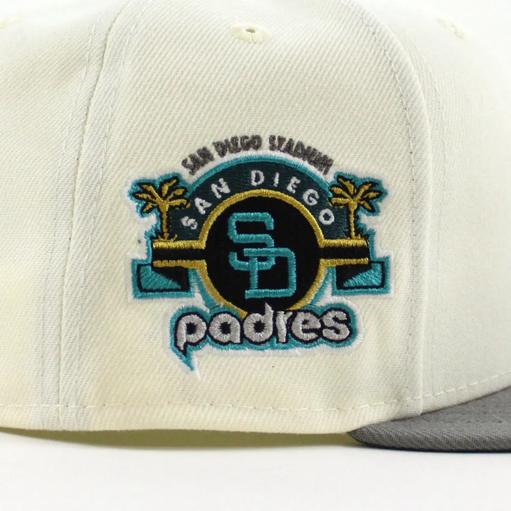San Diego Padres STADIUM New Era 59Fifty Fitted Hat (Glow in the Dark Chrome White Misty Morning Aqua Under Brim)