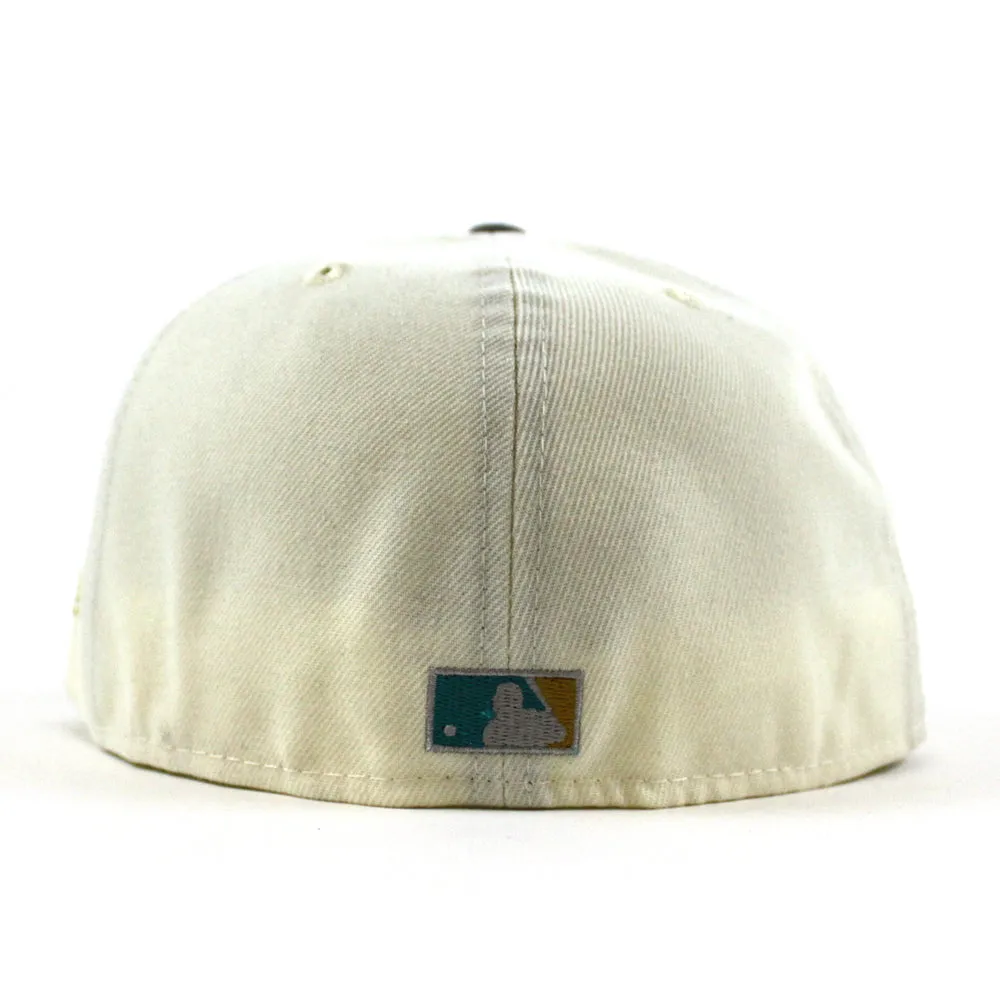 San Diego Padres STADIUM New Era 59Fifty Fitted Hat (Glow in the Dark Chrome White Misty Morning Aqua Under Brim)