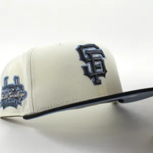 San Francisco Giants 1960 99 TELL IT GOODBYE New Era 59Fifty Fitted Hat (Chrome White Sky Blue Under Brim)