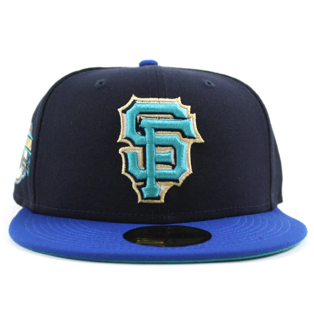 San Francisco Giants INAUGURAL YEAR 2000 New Era 59Fifty Fitted Hat (Glow in the Dark NAVY BLUE AZURE TEAL BREEZE Under Brim)