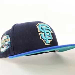 San Francisco Giants INAUGURAL YEAR 2000 New Era 59Fifty Fitted Hat (Glow in the Dark NAVY BLUE AZURE TEAL BREEZE Under Brim)