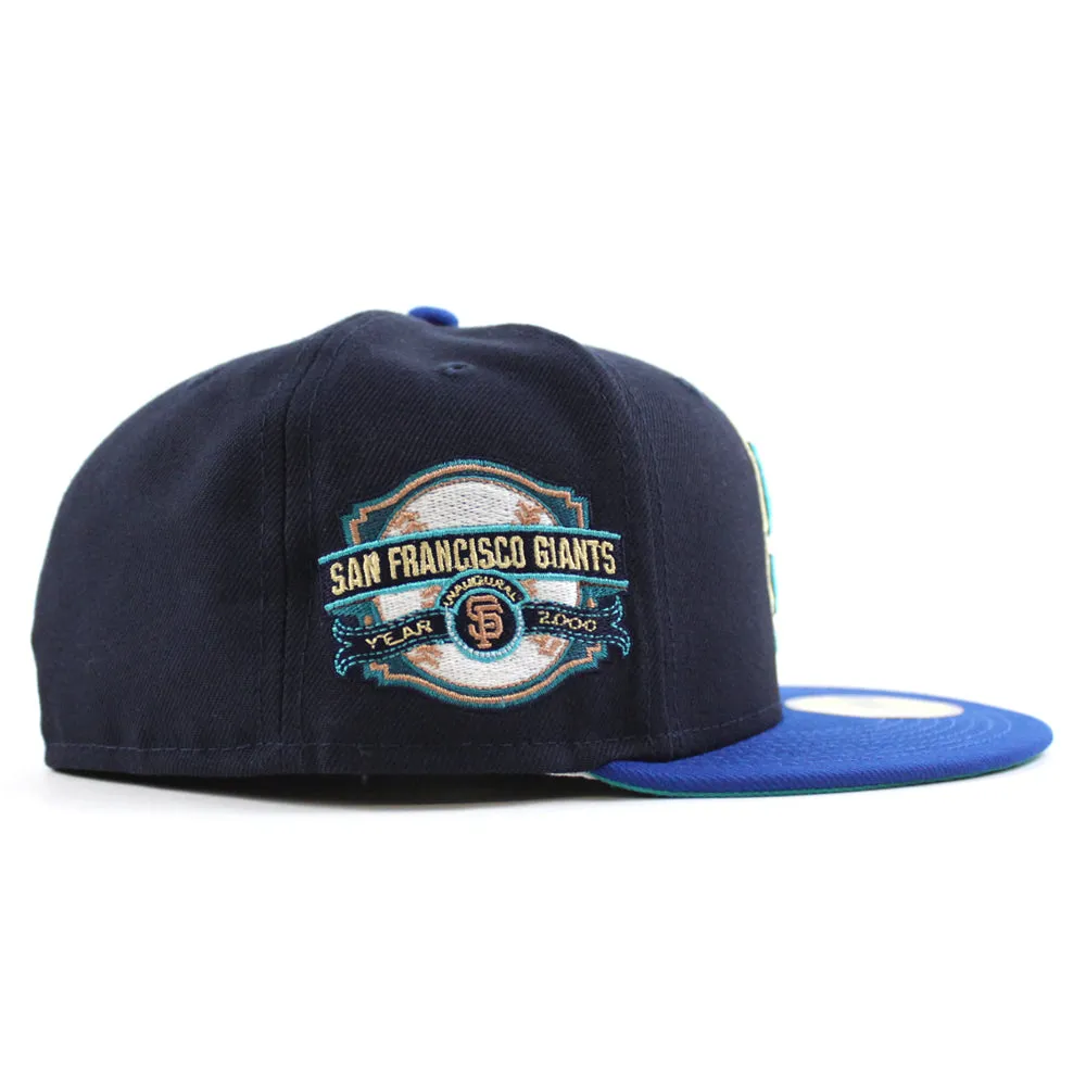 San Francisco Giants INAUGURAL YEAR 2000 New Era 59Fifty Fitted Hat (Glow in the Dark NAVY BLUE AZURE TEAL BREEZE Under Brim)