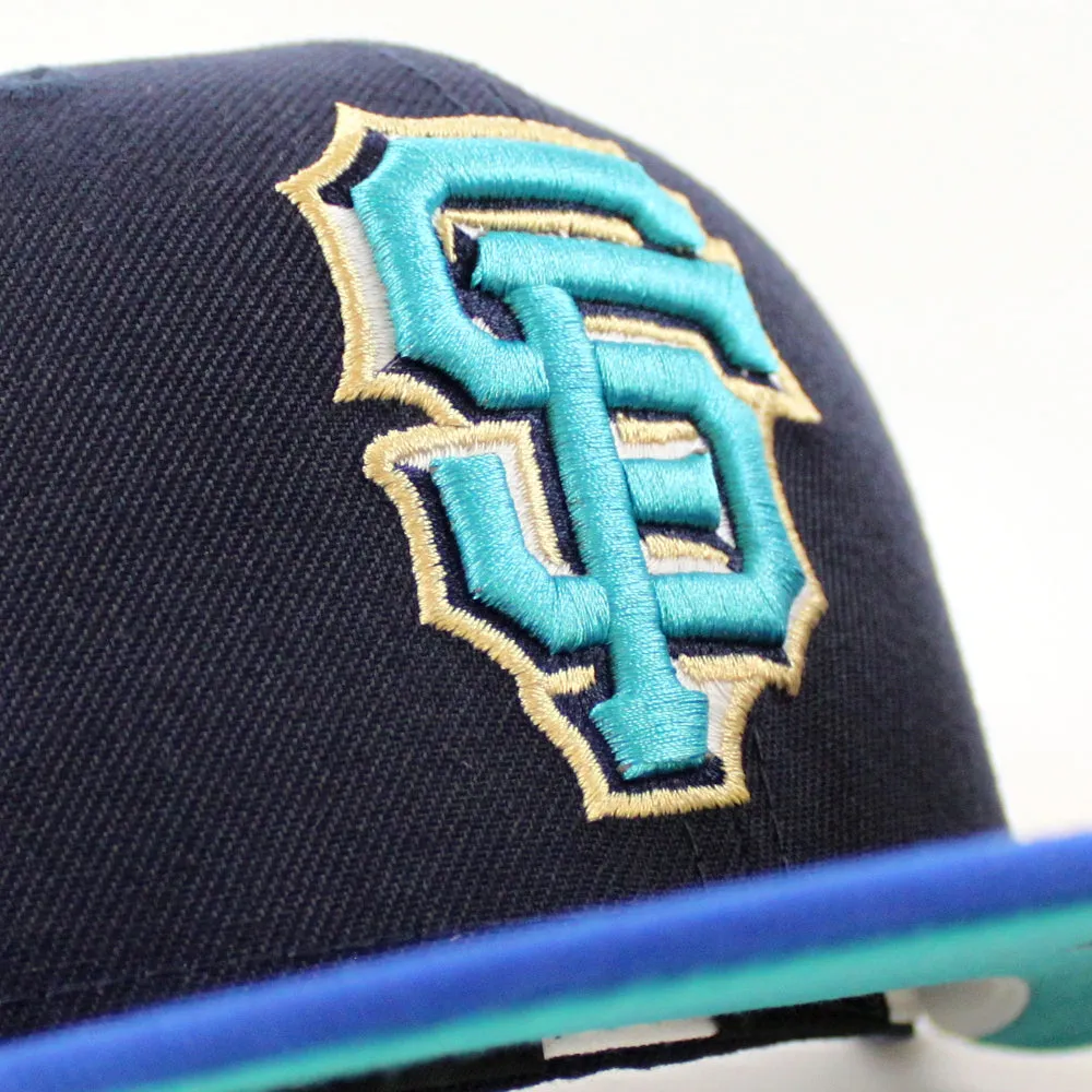San Francisco Giants INAUGURAL YEAR 2000 New Era 59Fifty Fitted Hat (Glow in the Dark NAVY BLUE AZURE TEAL BREEZE Under Brim)