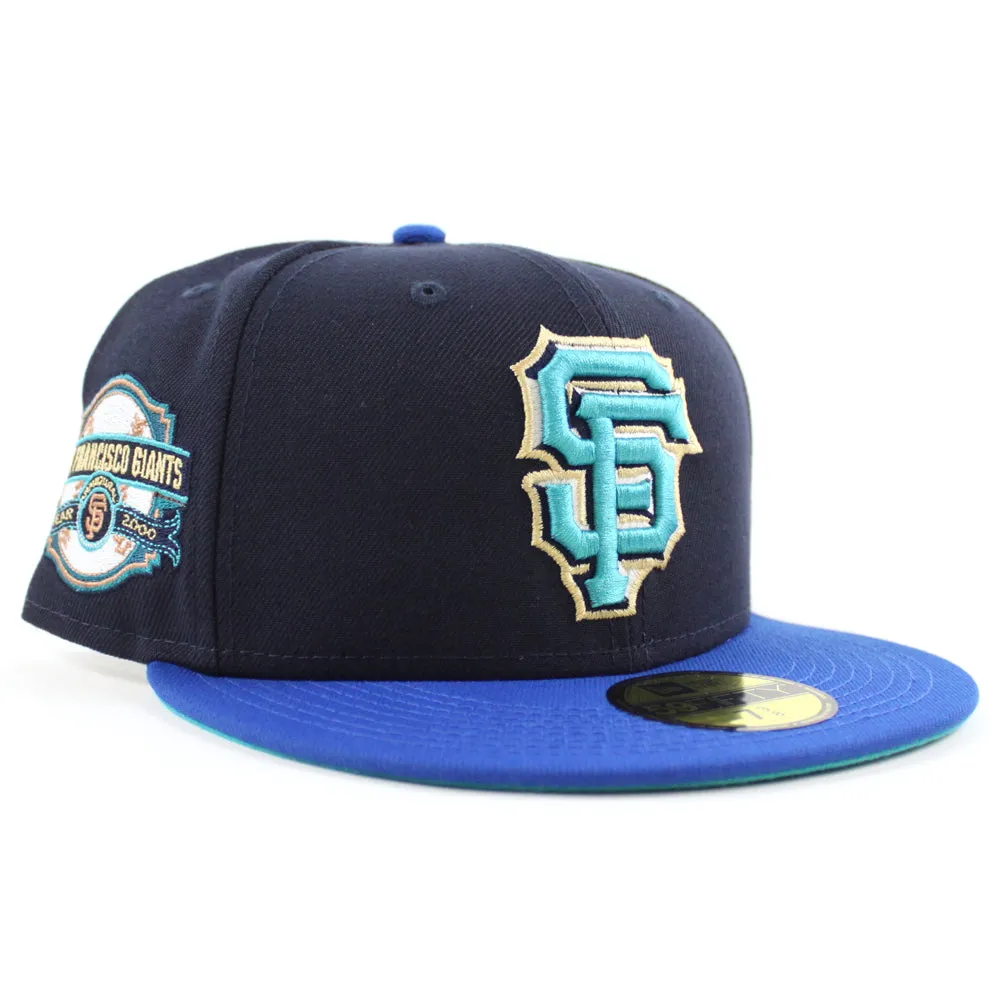 San Francisco Giants INAUGURAL YEAR 2000 New Era 59Fifty Fitted Hat (Glow in the Dark NAVY BLUE AZURE TEAL BREEZE Under Brim)